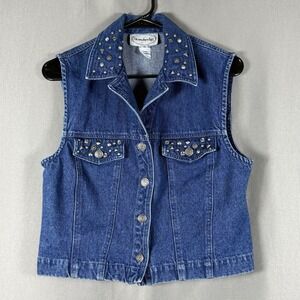 Vintage 90s Stonebridge Denim Vest Studded Western Cottagecore Blue  Medium